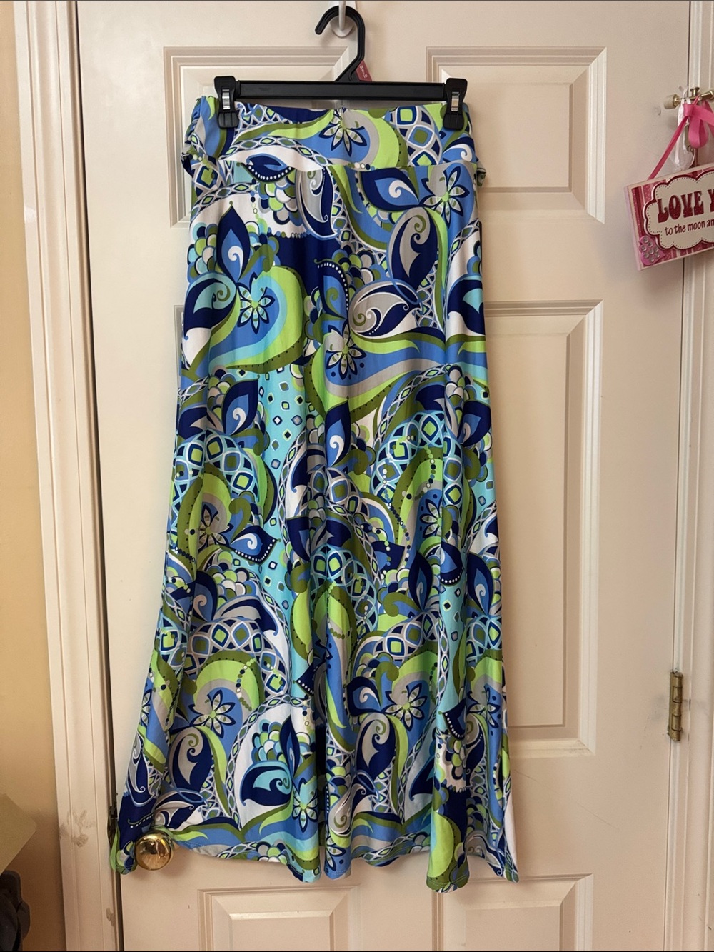 Robert Louis Blue, Aqua & Lime Paisley Maxi Skirt